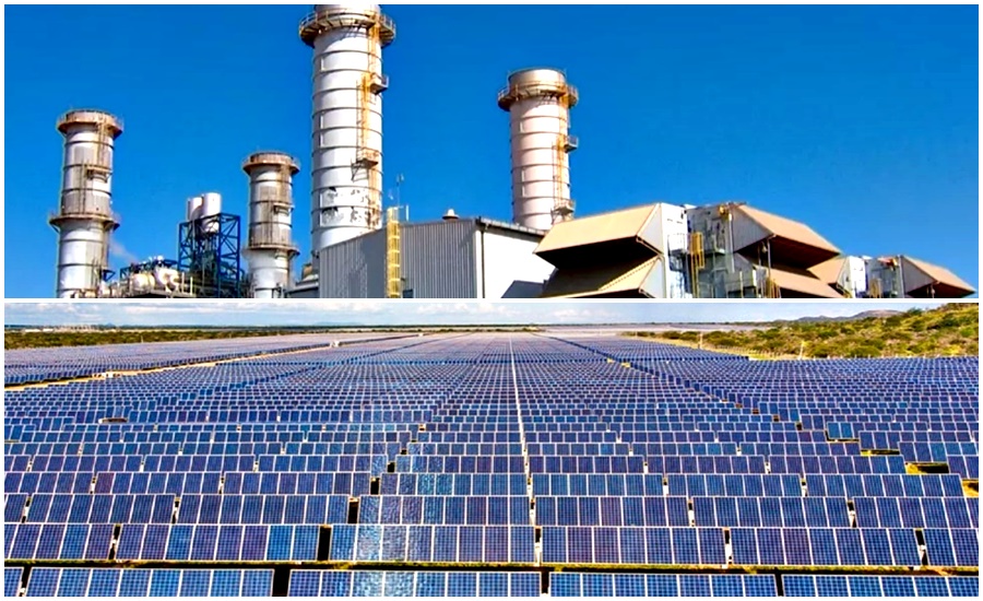 #PraTodoMUndoVer: A imagem contém uma usina termelétrica e uma usina fotovoltaica que geram energia elétrica